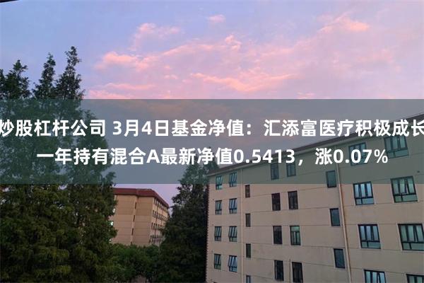 炒股杠杆公司 3月4日基金净值：汇添富医疗积极成长一年持有混合A最新净值0.5413，涨0.07%